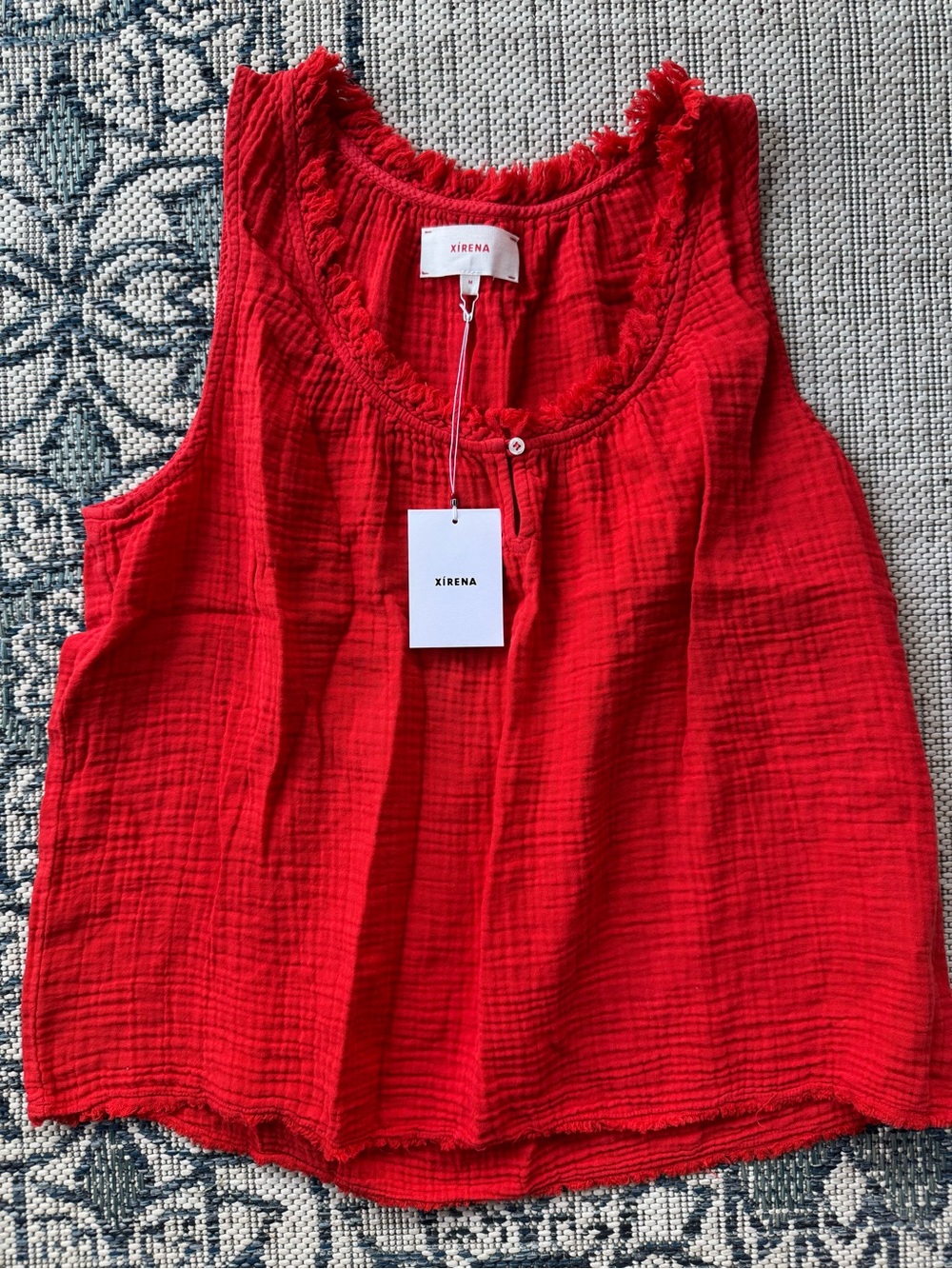 XiRENA Red Ruffled Scoop Neck Cotton Gauze Camisole